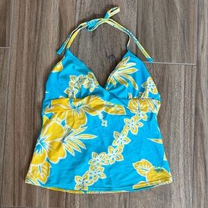 Hapari Turquoise & Yellow Floral Halter Tankini Top. Modest. Women’s Large 12-14